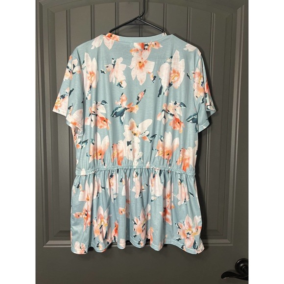 For G and PL Light Blue Floral Print Short Sleeved Elastic Waist Size XL - Picture 4 of 4